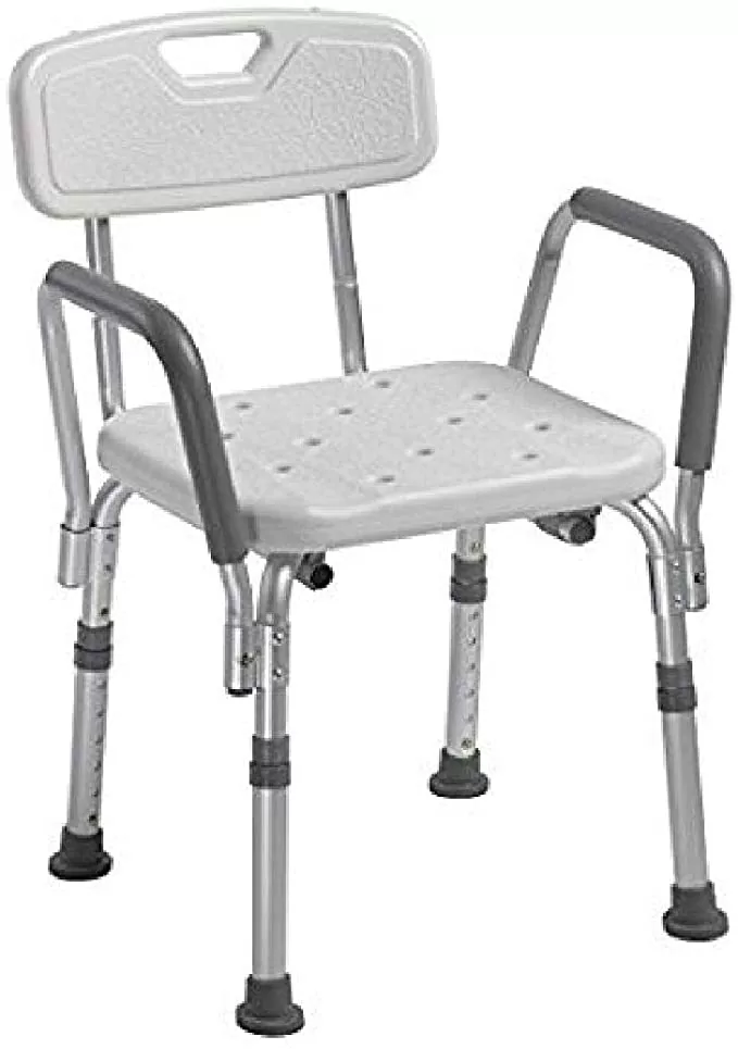 Drive Medical 12445KD-1 Knock Down Bathroom Bench with Back and Removable Padded Arms, White