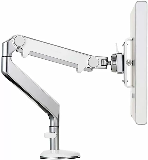Humanscale M2 M2BW1S Adjustable Articulating Computer Monitor Arm – Bolt Through Mount with Base – Polished Aluminum with White Trim