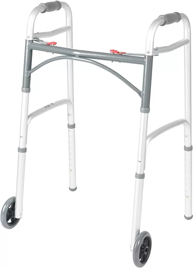 Drive Medical 10210-1 Deluxe 2-Button Folding Walker with Wheels