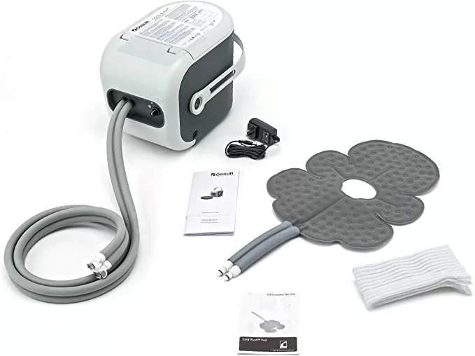 Ossur Cold Rush Therapy Machine System With Knee Pad- Ergonomic, adjustable Wrap Pad Included- Quiet, Lightweight and Strong Cryotherapy Freeze Kit Pump
